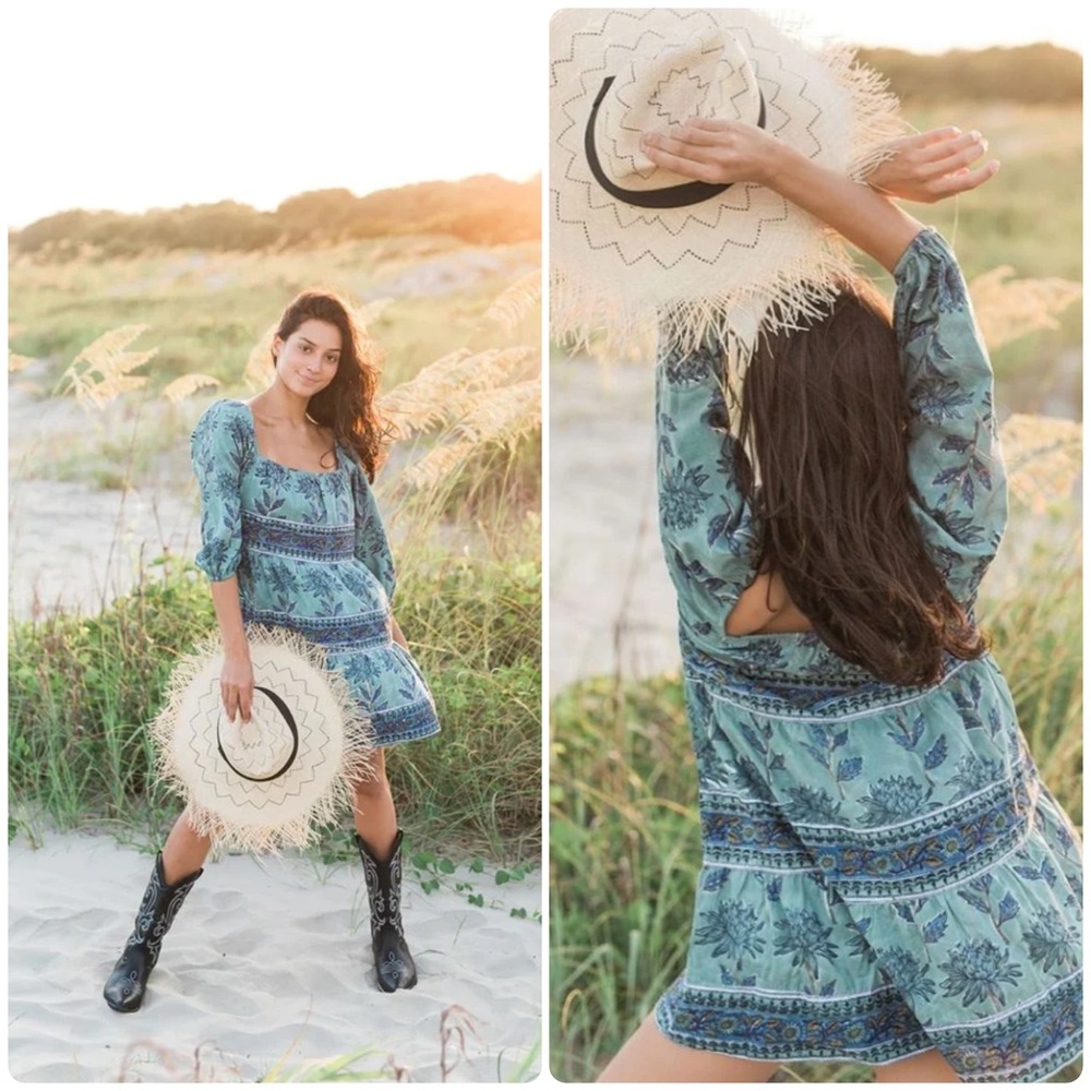 Victoria Dunn Sunflower Dress in Cornflower Mini Boho Size Medium